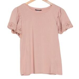 T Tahari Eyelet Flutter Sleeve Top - Light Blush Size XS
